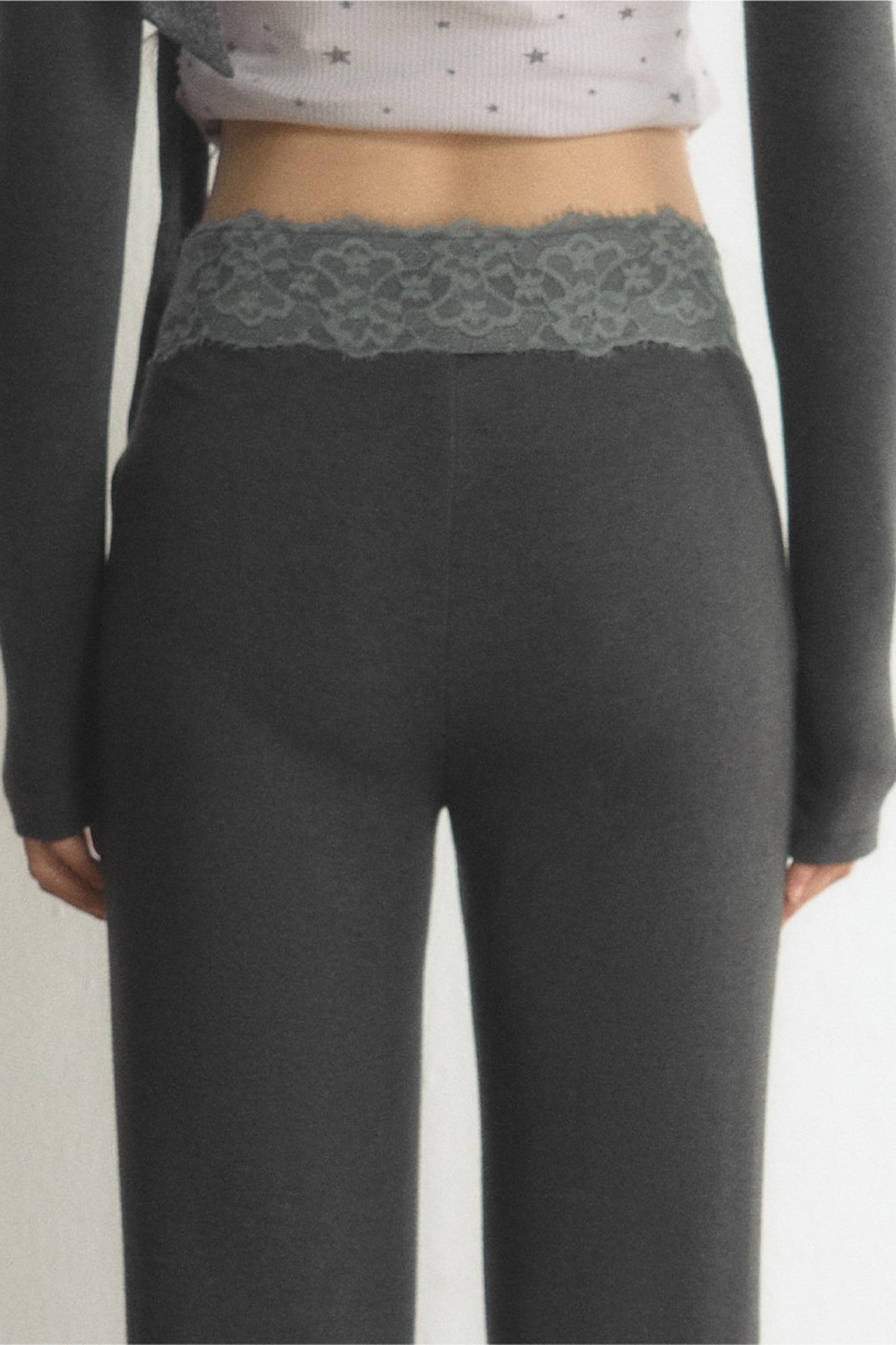 High-Waisted Lace Waistband Flared Pants