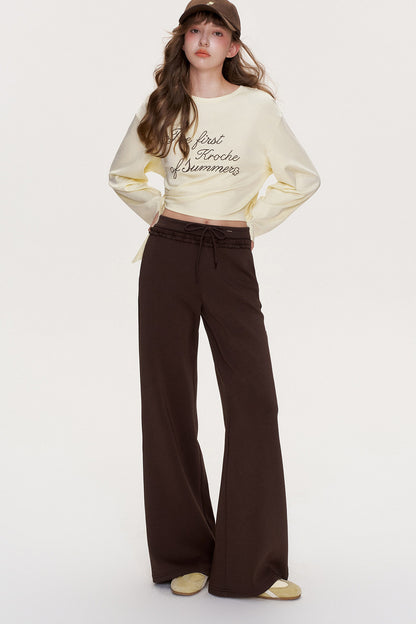 Ruffle Elastic Waist Drawstring Straight Pants