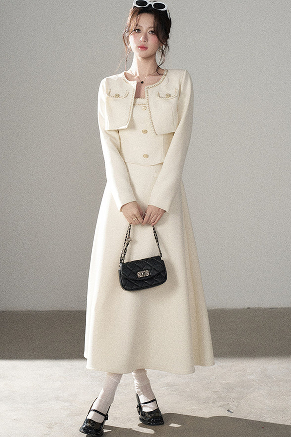Off-White Chanel-Style A-Line Dress and Short Jacket Set-Up
