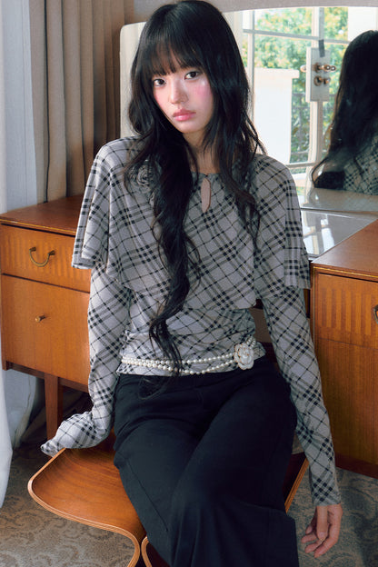Floral Plaid Cape Top and Pants Set-Up