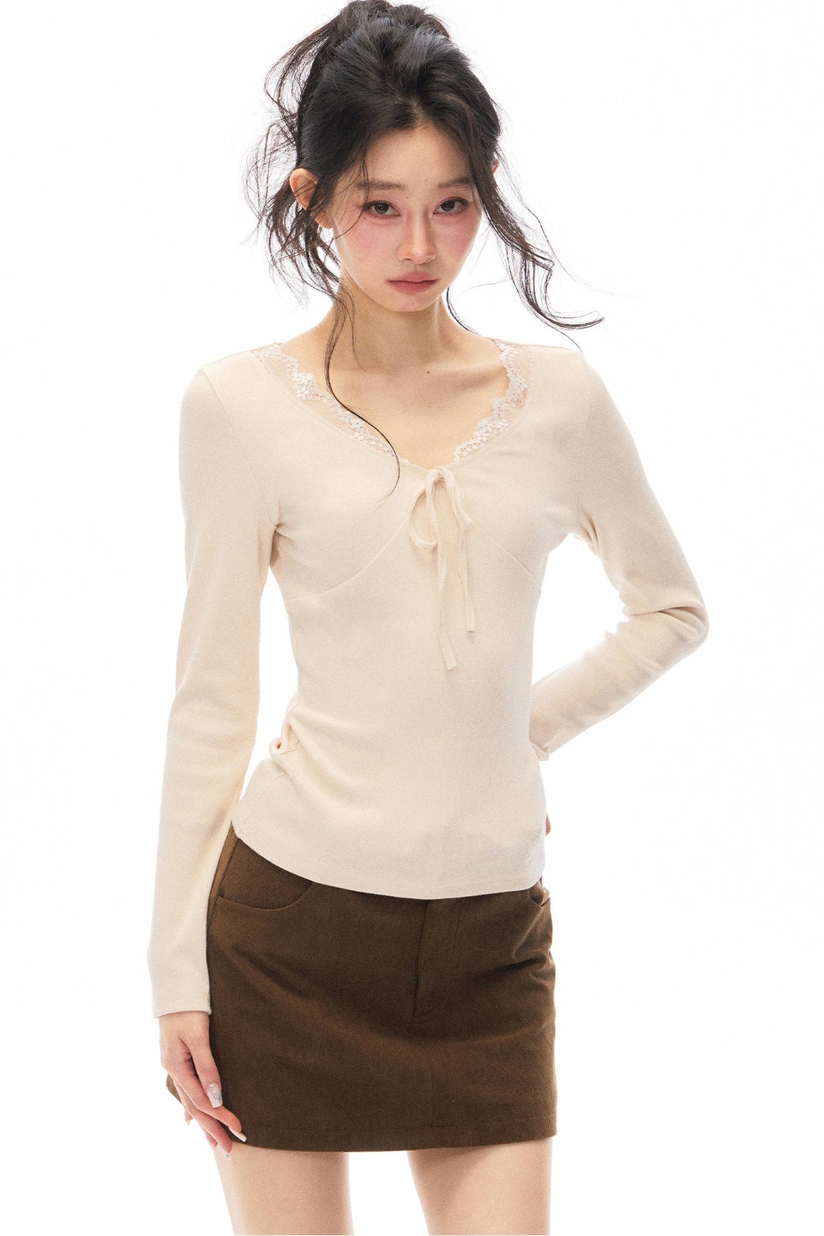 Slim-Fit Knit Top and Skirt Set-Up