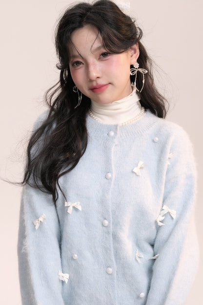 Ballet Bow Knit Cardigan With Skirt Set