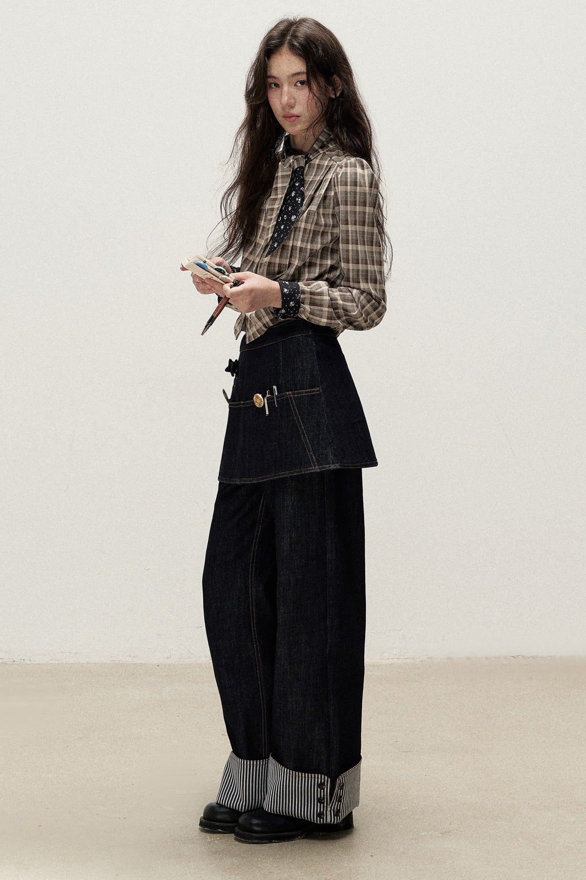 Two-Piece Detachable Apron Cuffed Jeans