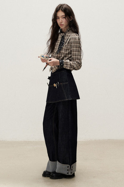 Two-Piece Detachable Apron Cuffed Jeans