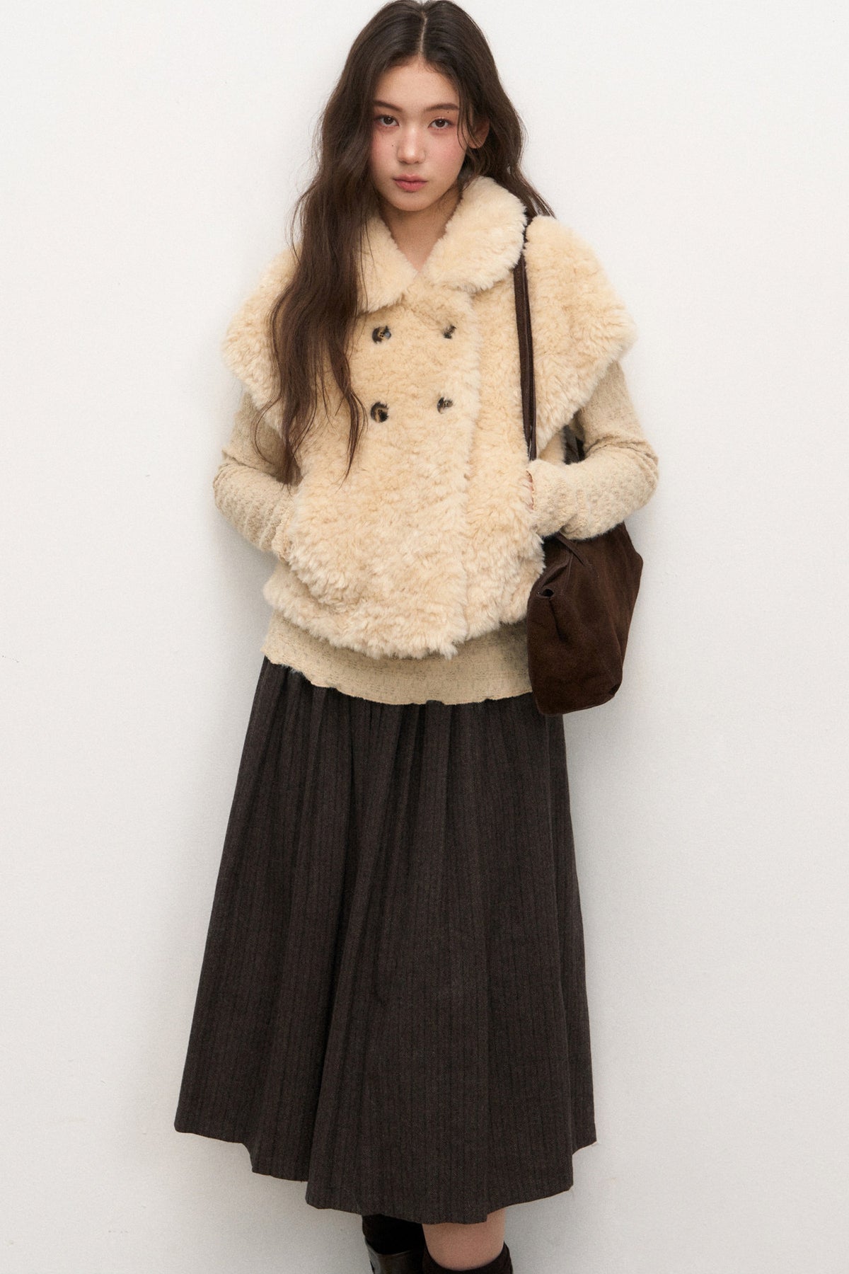 Doll Collar Lamb Wool Jacket Set-Up