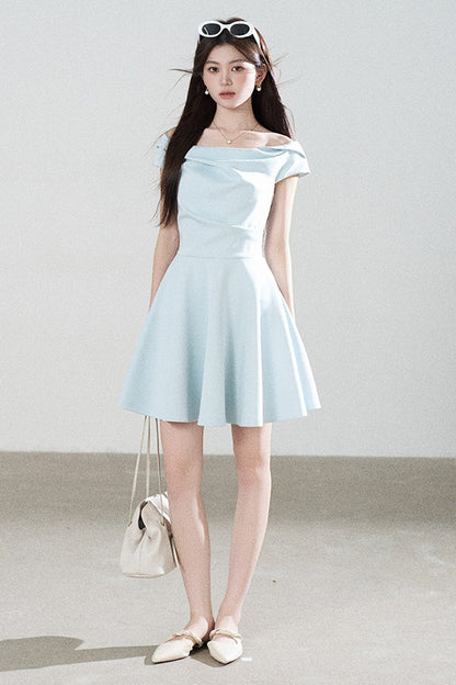 Lake Green Tencel Off-Shoulder A-Line Dress
