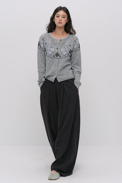 Wool Jacquard Wide-Leg Trousers