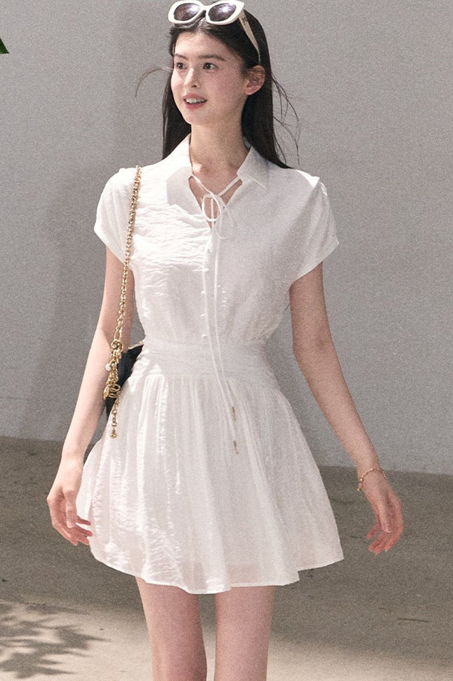 Lyocell Sheer Tie-Up Dress