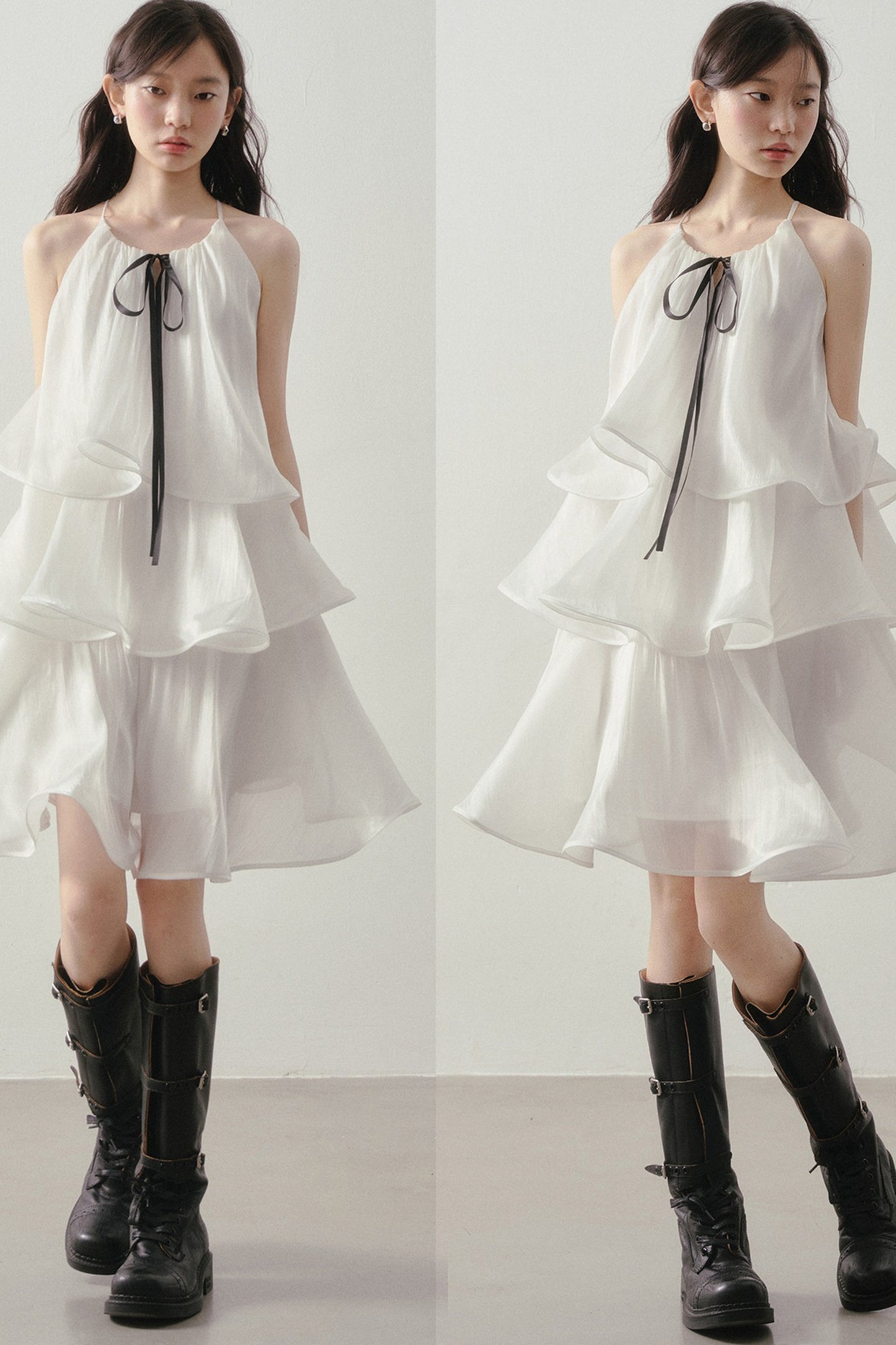 White Layered Halter Dress
