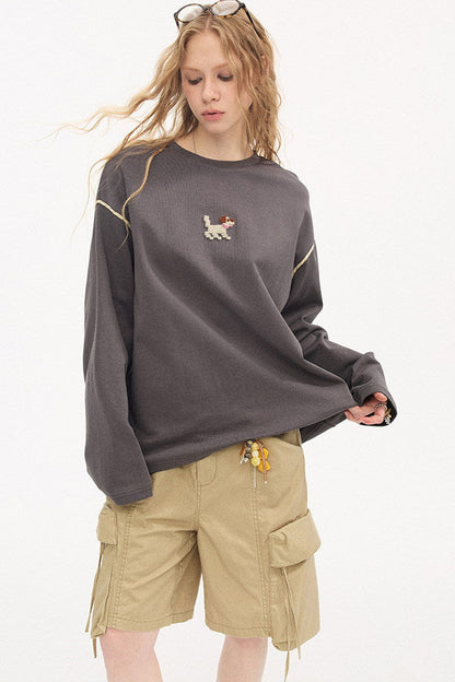 T-shirt avec broderie de chiot cartoon