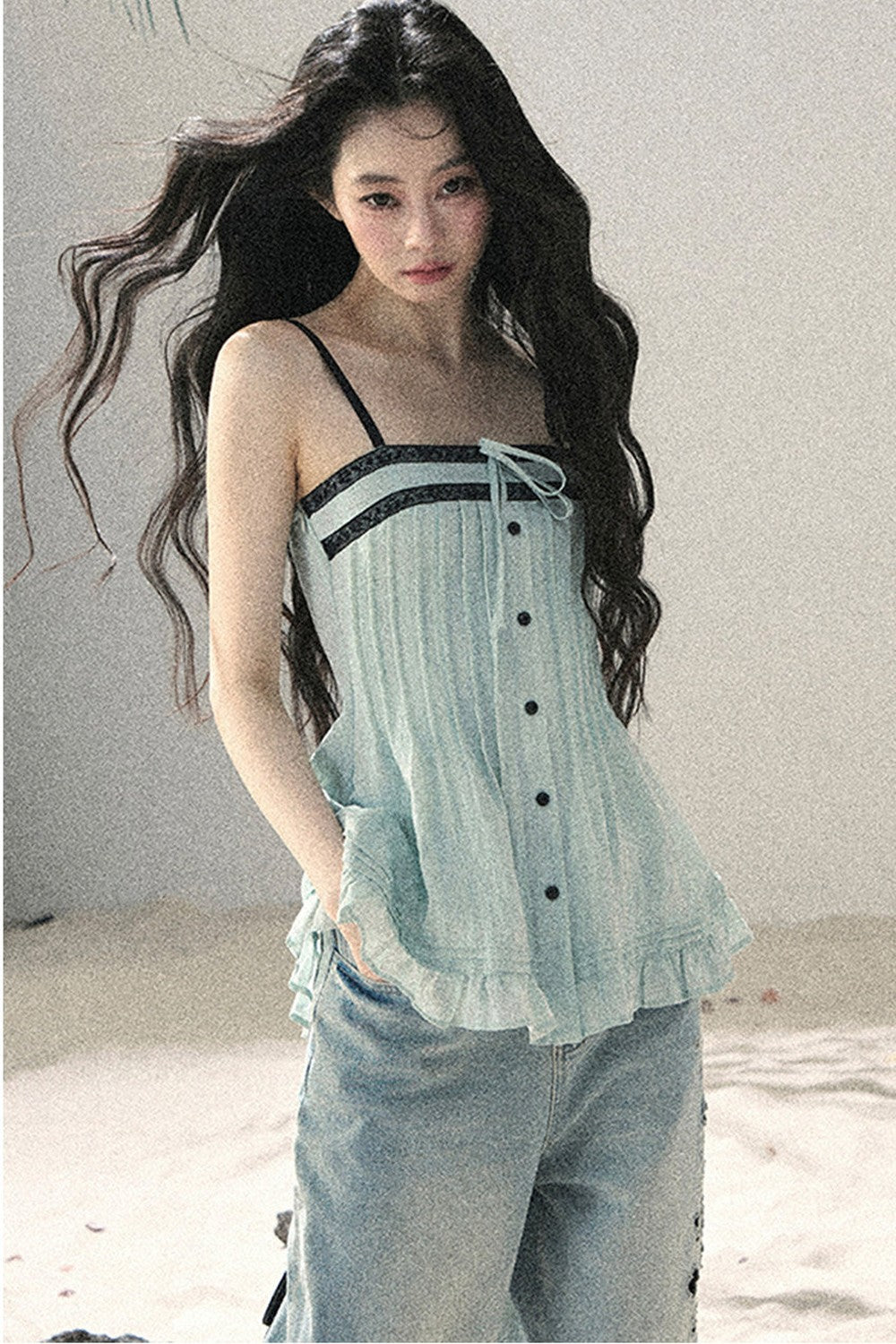 One-Shoulder Ruched Lace Camisole