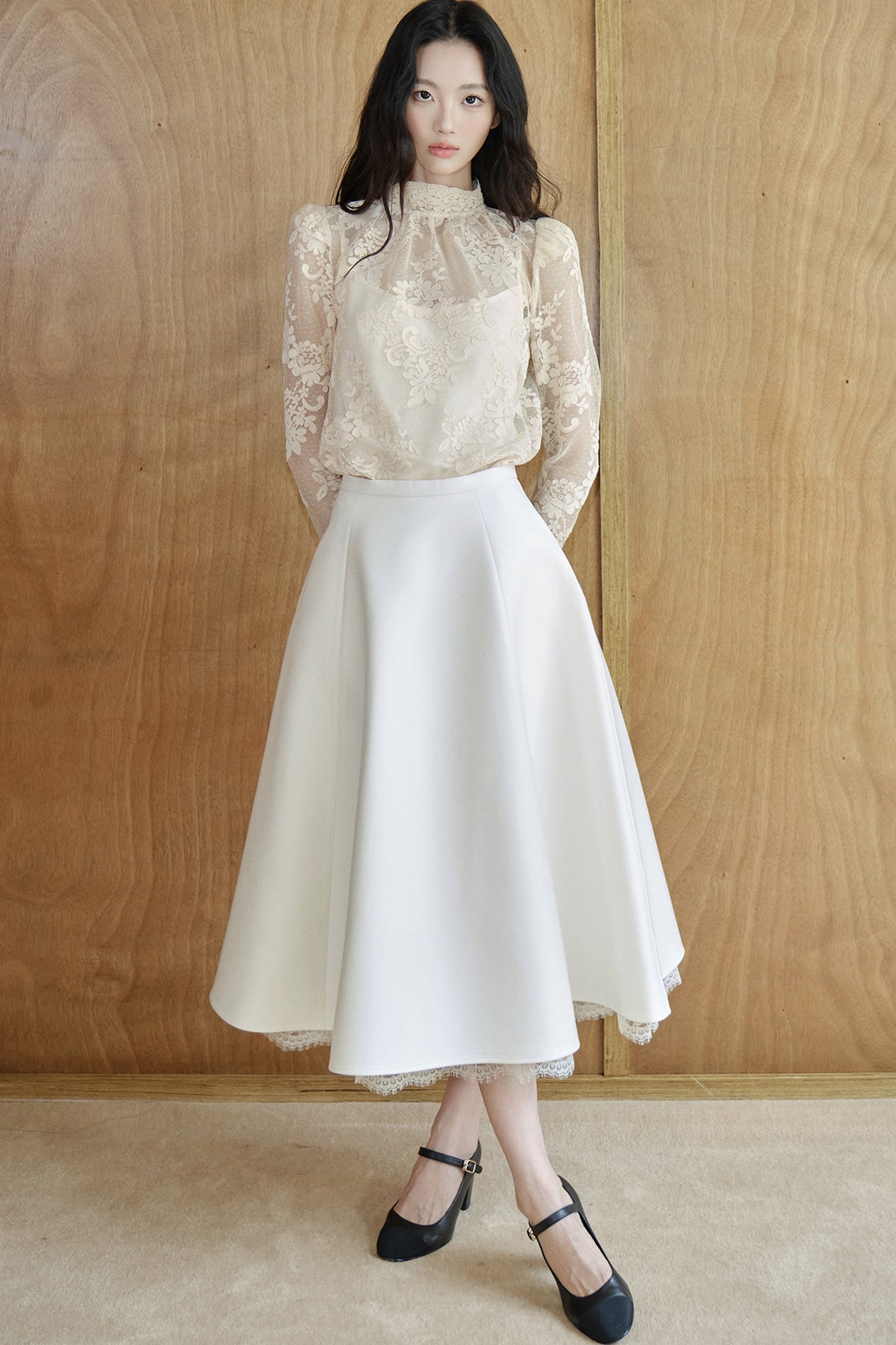 Blusa in rete e pizzo francese