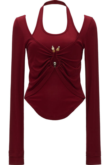 Top de Tencel de manga larga con cintura fruncida