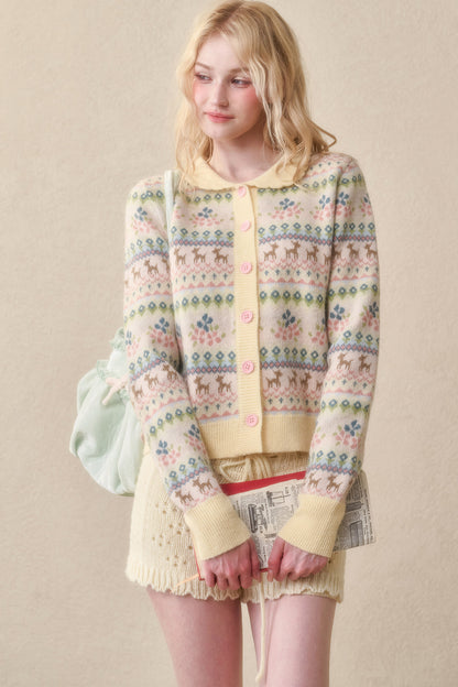 Reindeer Fair Isle Doll Collar Short Cardigan