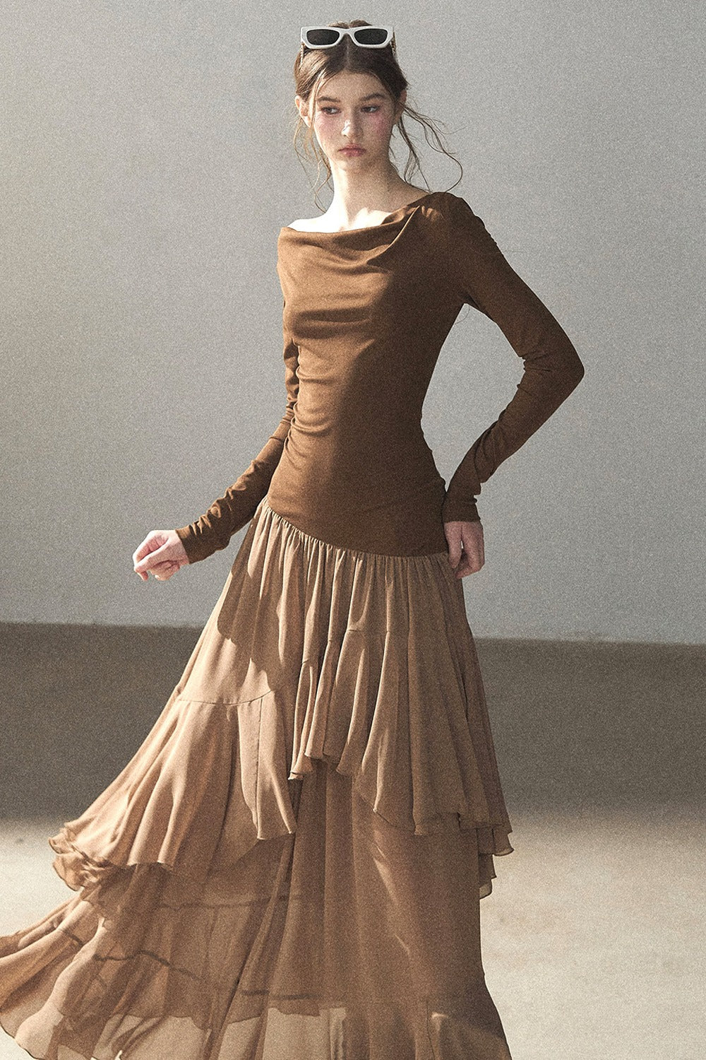 Layered Patchwork Flared Long Dress