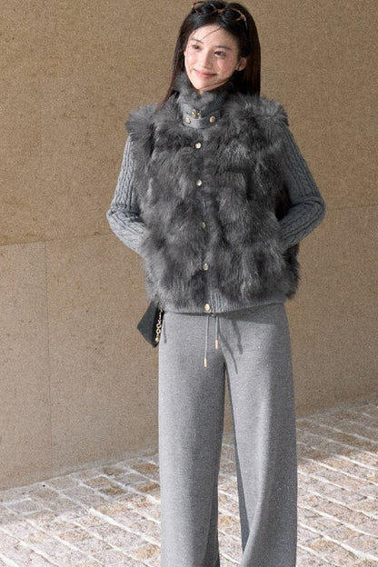 Vintage Eco-Friendly Fur Cable Knit Jacket