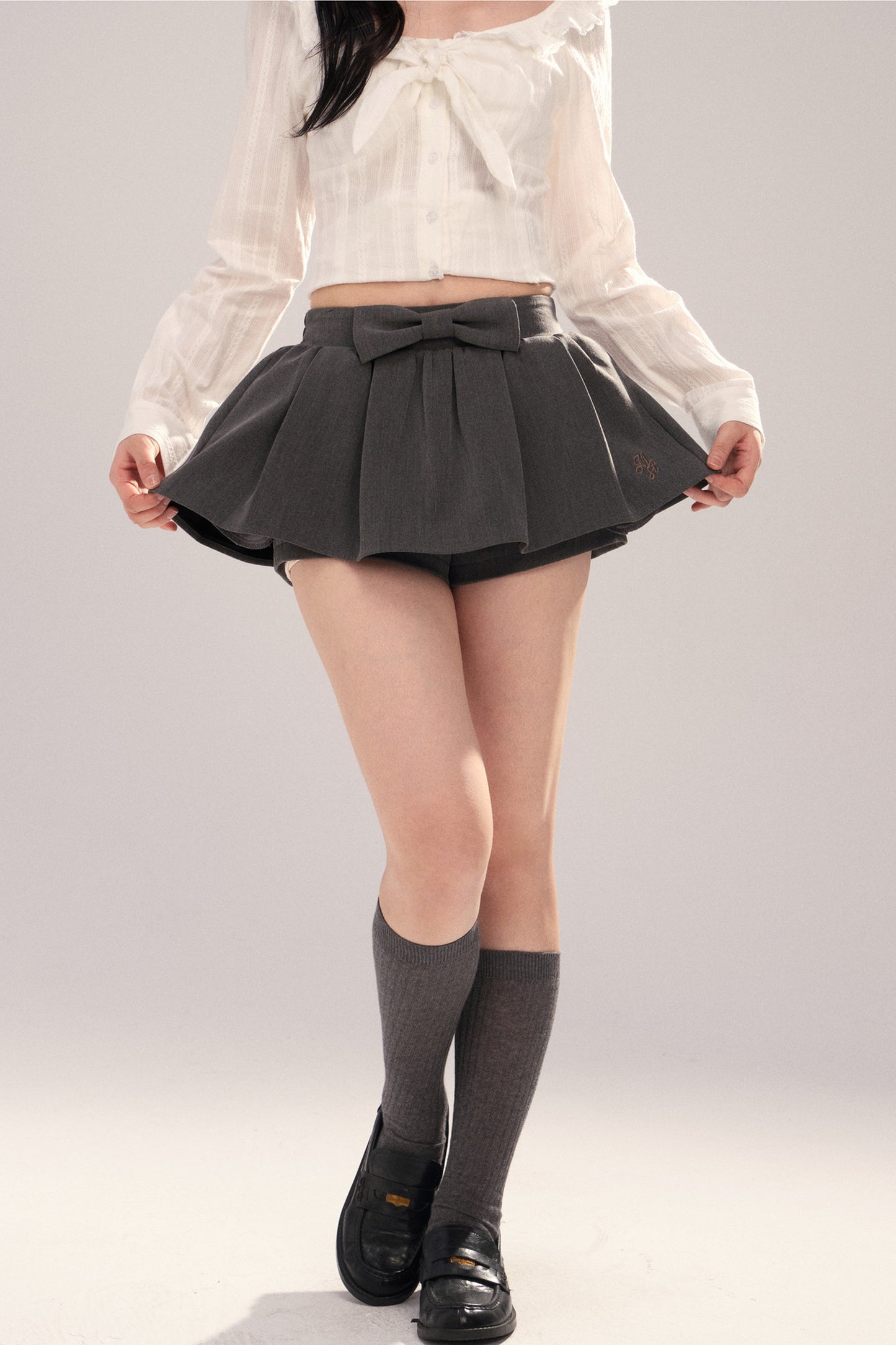 Embroidered Gray Bow Tutu Skirt