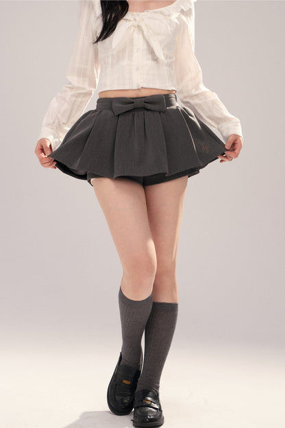 Embroidered Gray Bow Tutu Skirt
