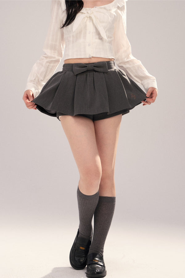 Embroidered Gray Bow Tutu Skirt