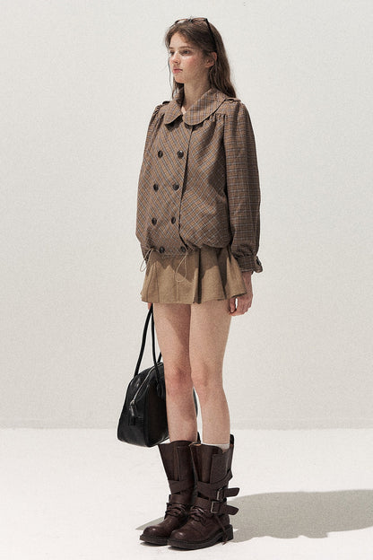 Brown Doll Collar Trench Coat and Skirt Set-Up