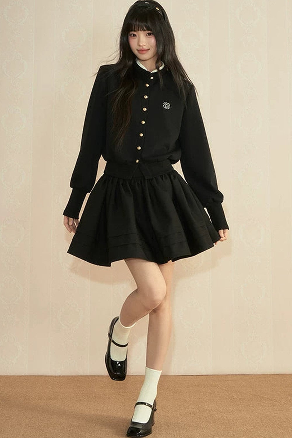 Preppy Knit Cardigan Pleated Skirt Set-Up