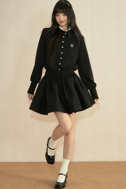 Preppy Knit Cardigan Pleated Skirt Set-Up