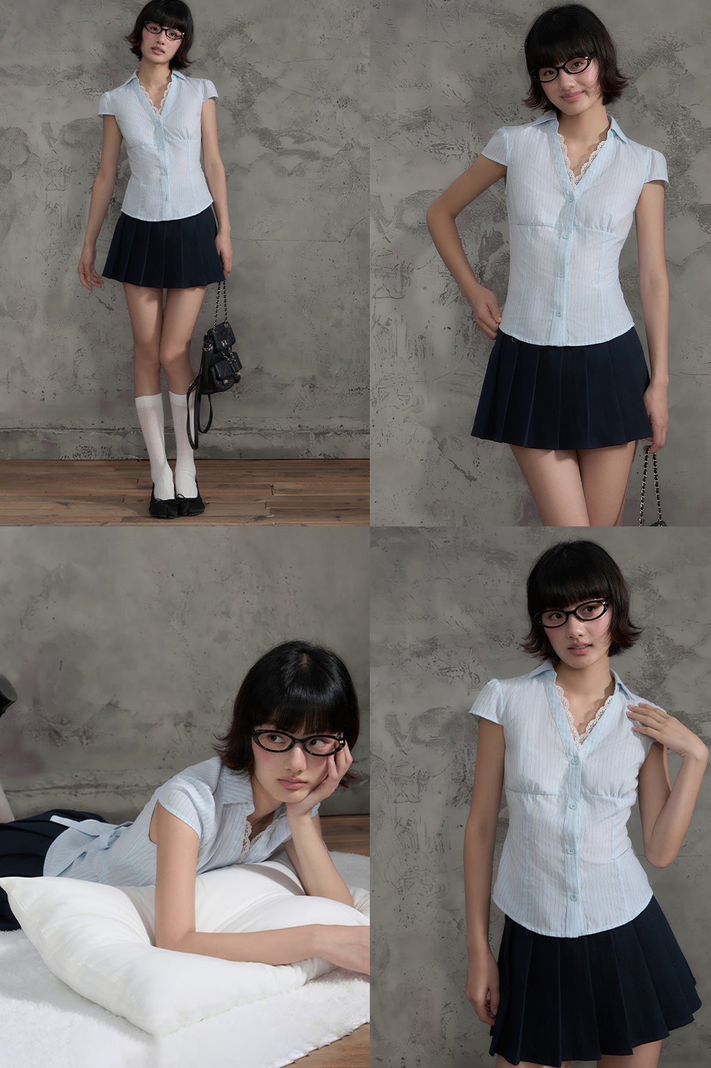 Lace Patchwork Striped Blouse