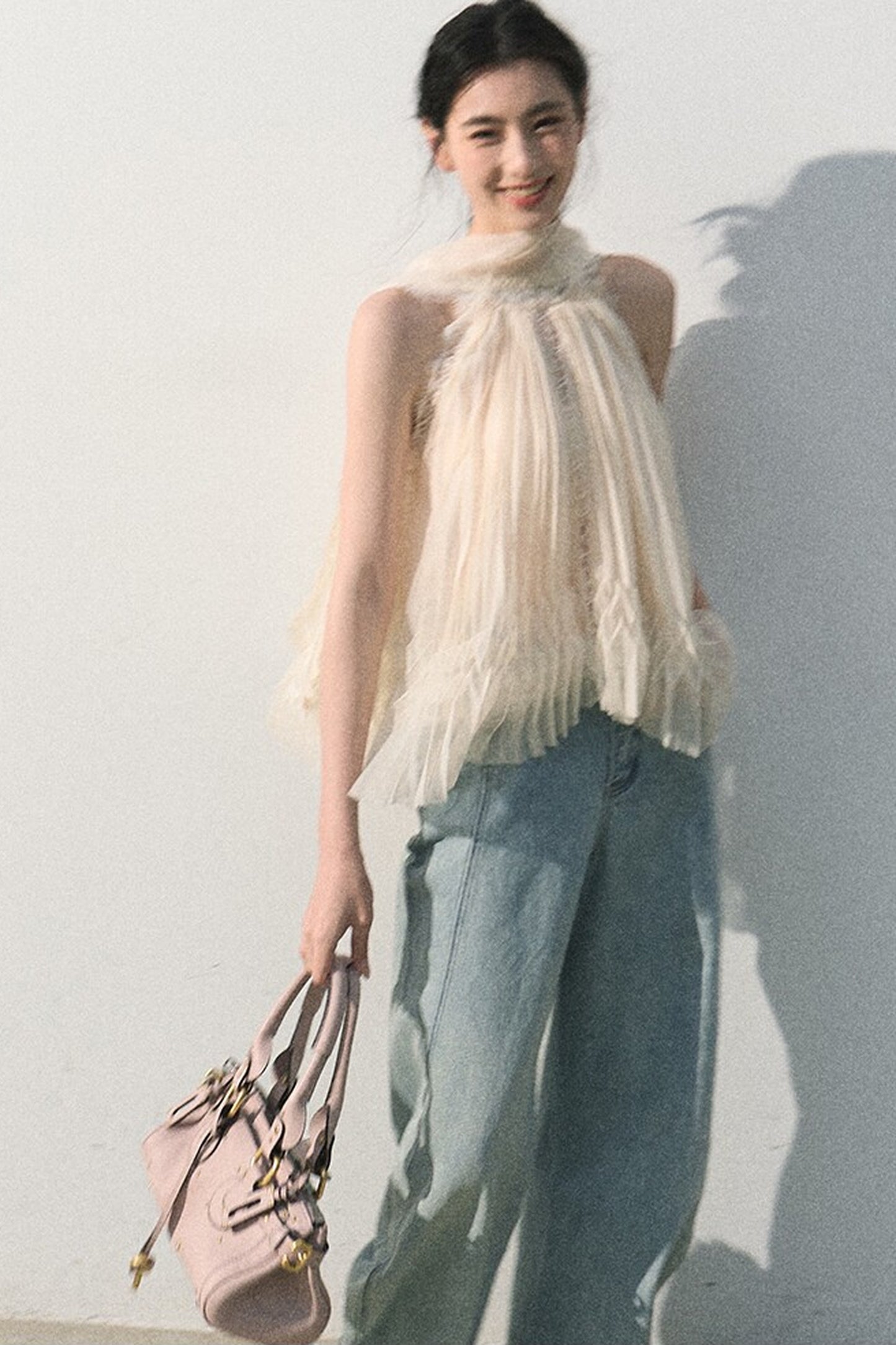 Pantaloni vintage in cotone effetto consumato a gamba larga