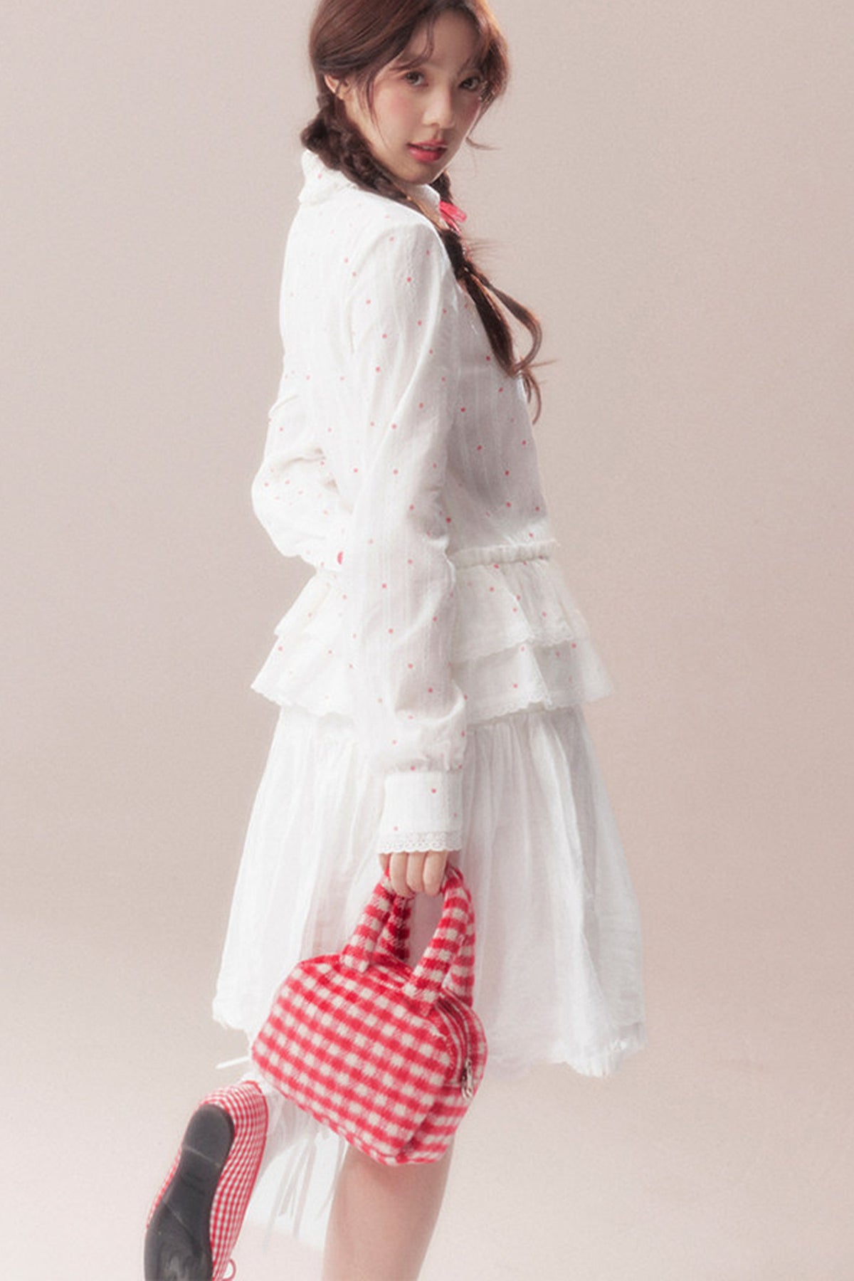 Bow Polka Dot Shirt and Skirt Set-Up