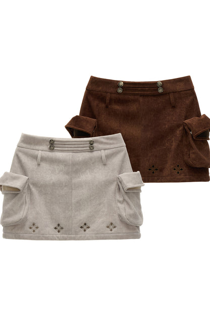 Dense Weave Velvet Flap Pocket Pantskirt