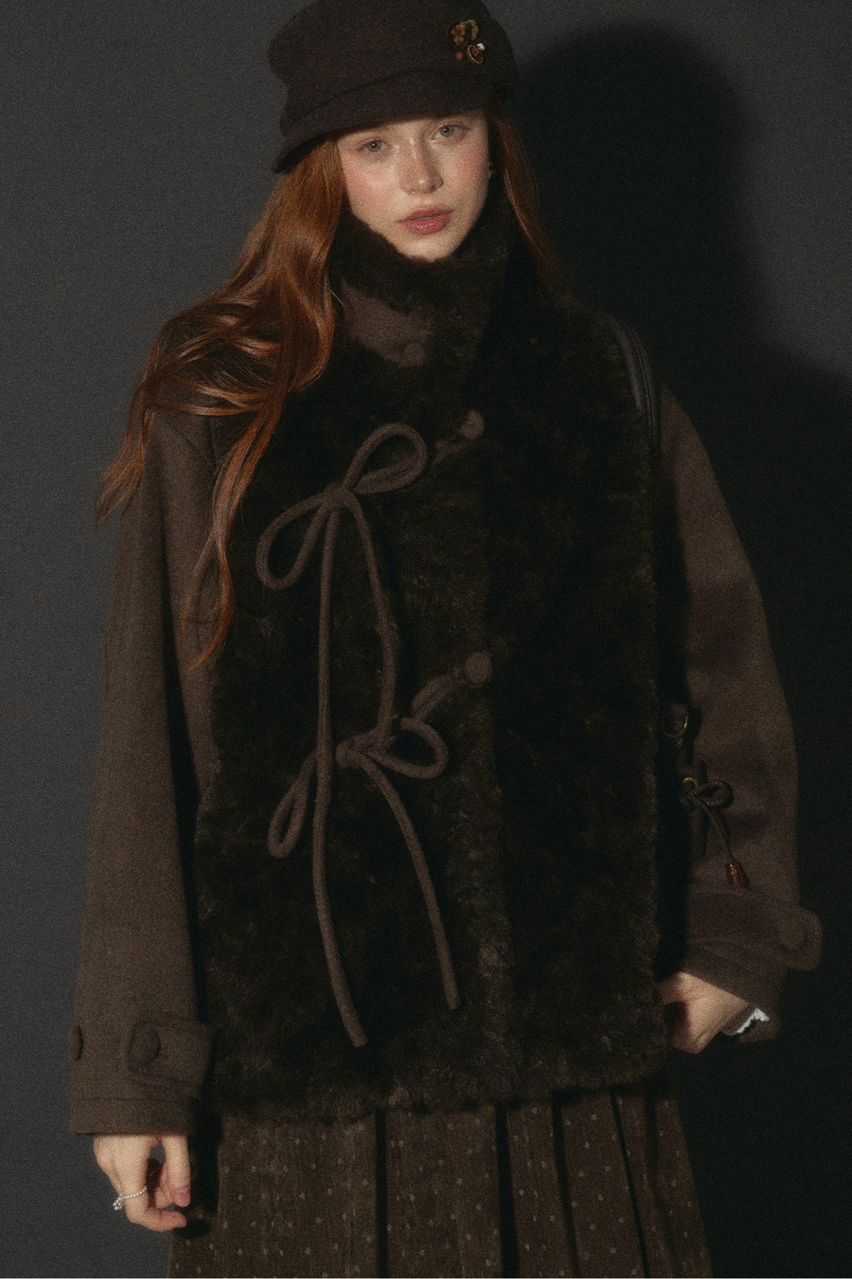 Flower Tea Layered-Look Woolen Furry Top