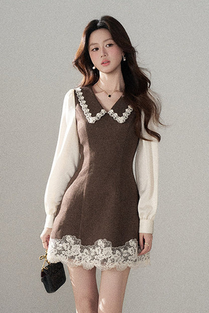 Lace Patchwork Layered-Look A-Line Dress