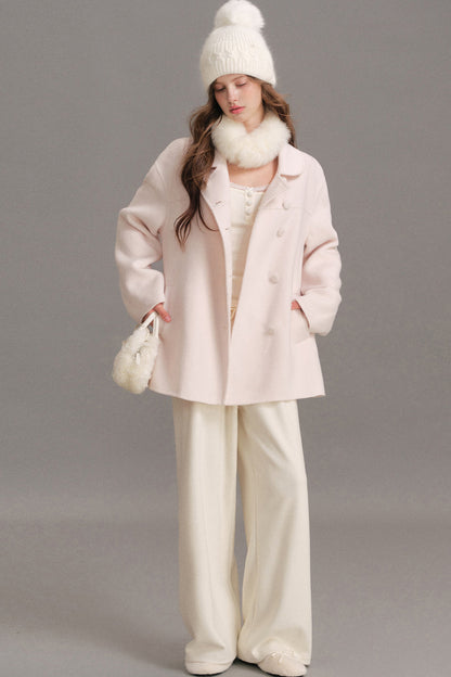 Handmade Double-Sided Woolen Doll Collar Mid-Length Coat