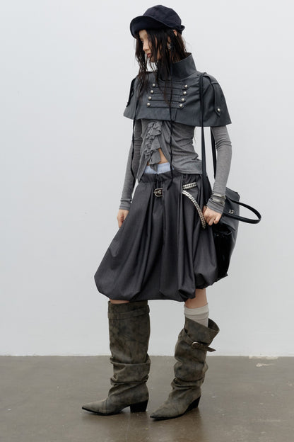 Double Waistband Pleated Bubble Lantern Skirt
