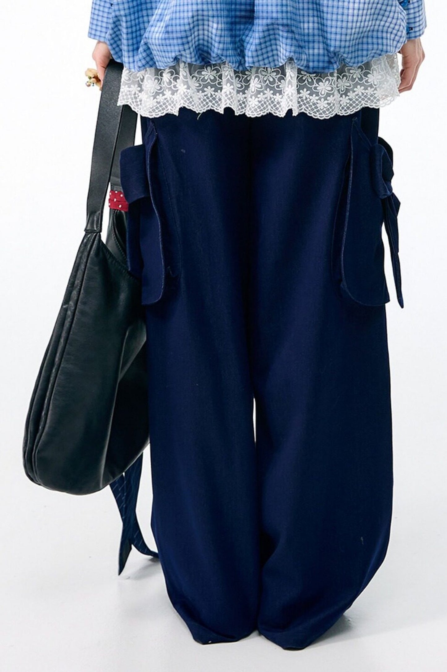 High-Waisted Bow Pocket Wide-Leg Pants
