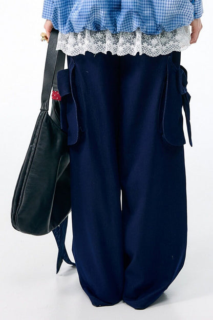 High-Waisted Bow Pocket Wide-Leg Pants
