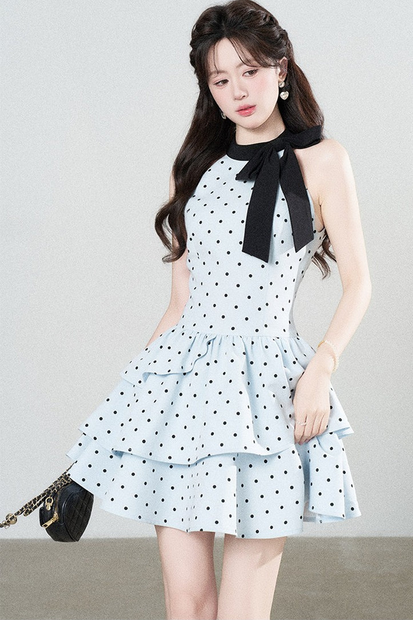 Blue Polka Dot Halter Dress