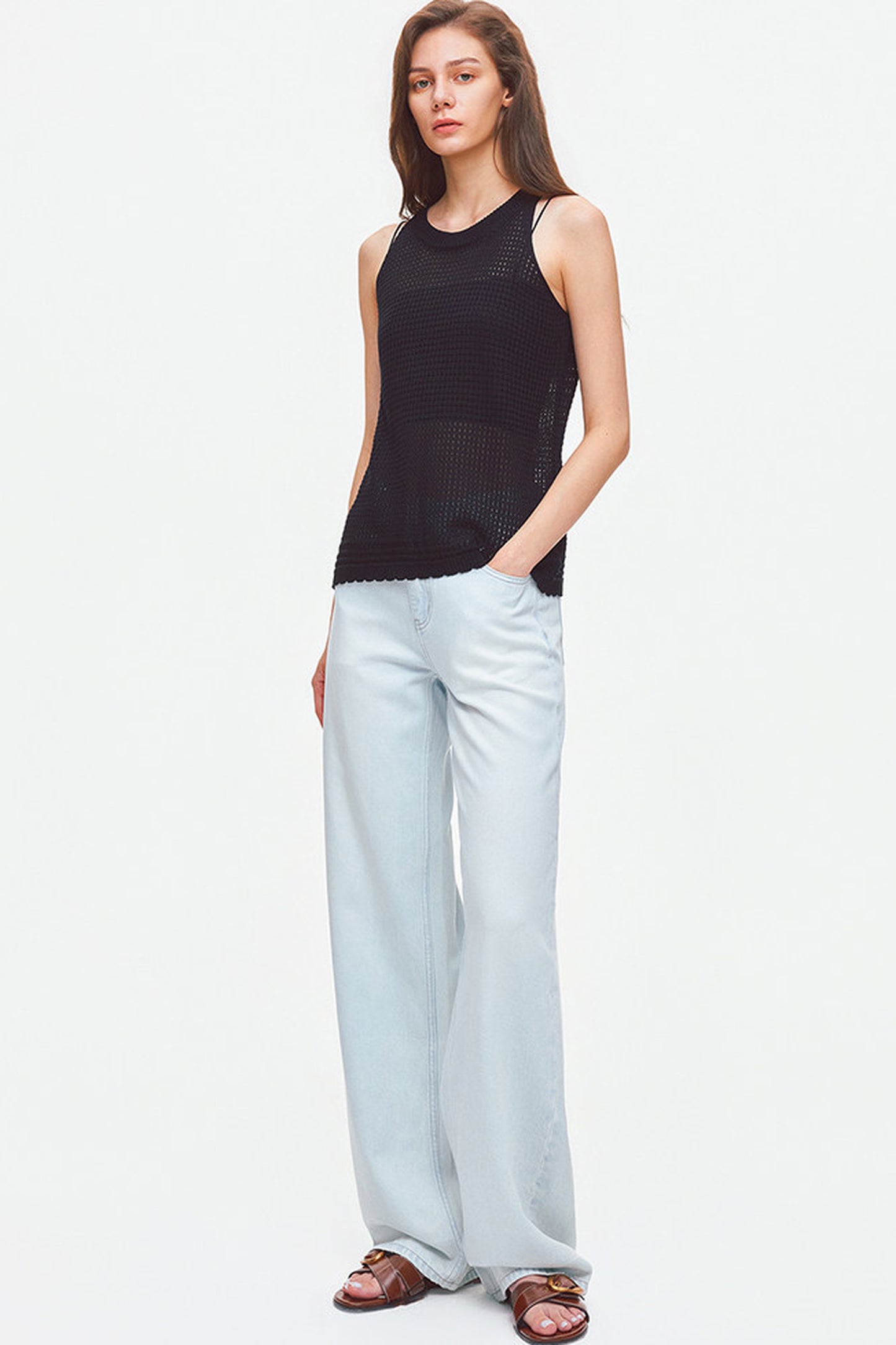 Jeans a gamba larga in misto lyocell e cotone azzurro chiaro