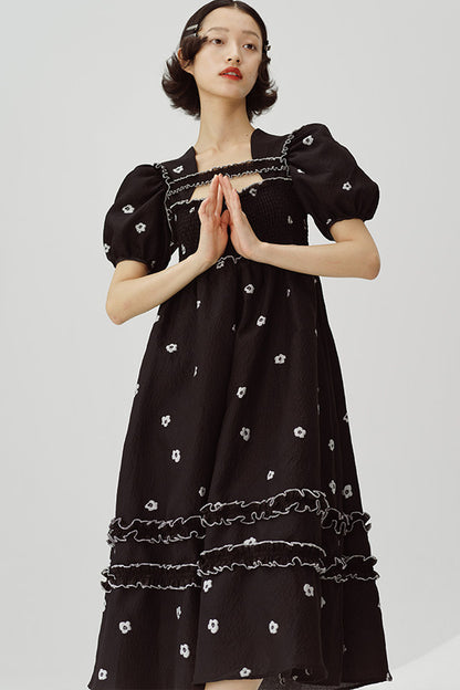 Floral Puff-Sleeve Dress