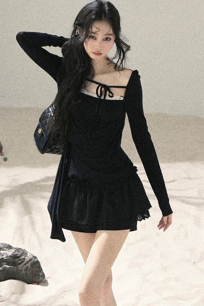 Long Sleeve Square Neck Lace Top