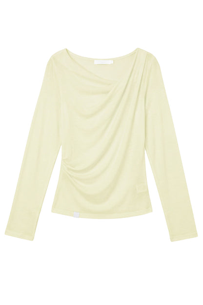 Lyocell Overlapping Pleated Long-Sleeve T-Shirt