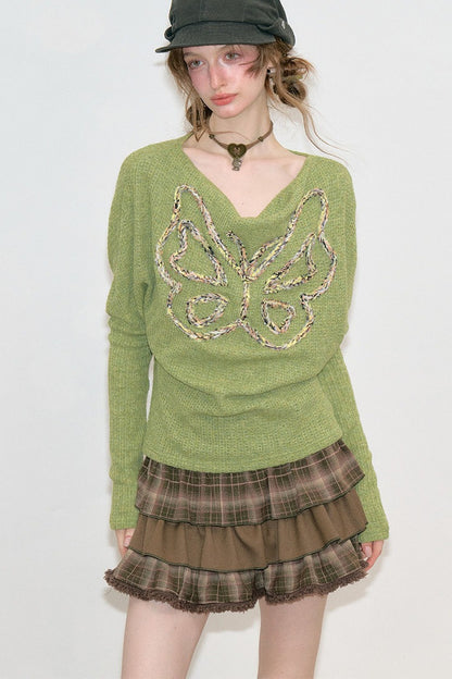 Vintage Butterfly Embroidery Knit Top