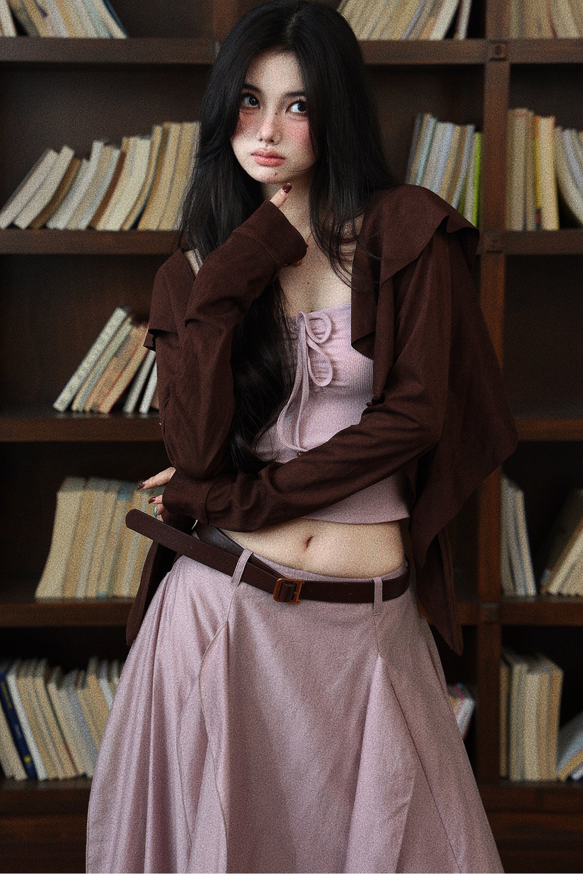 Waist-Cinching Tube Top and Pink and Purple Flowing Skirt Set-Up