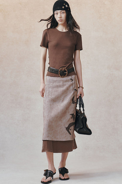 Backless Pleated Hollow-Out Short-Sleeve T-Shirt