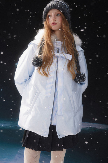 Blue Layered-Look Navy Collar Down Jacket