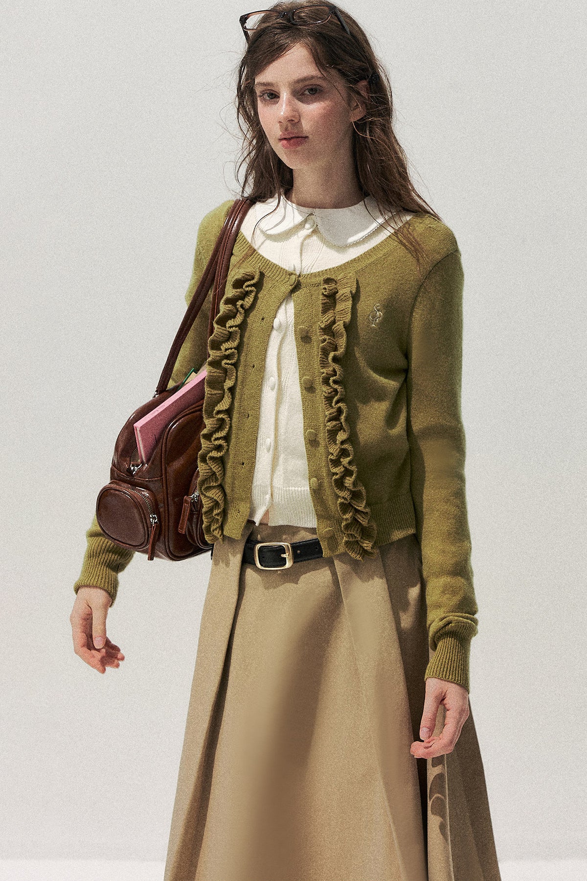 Layered-Look Floral Ruffle Sweater
