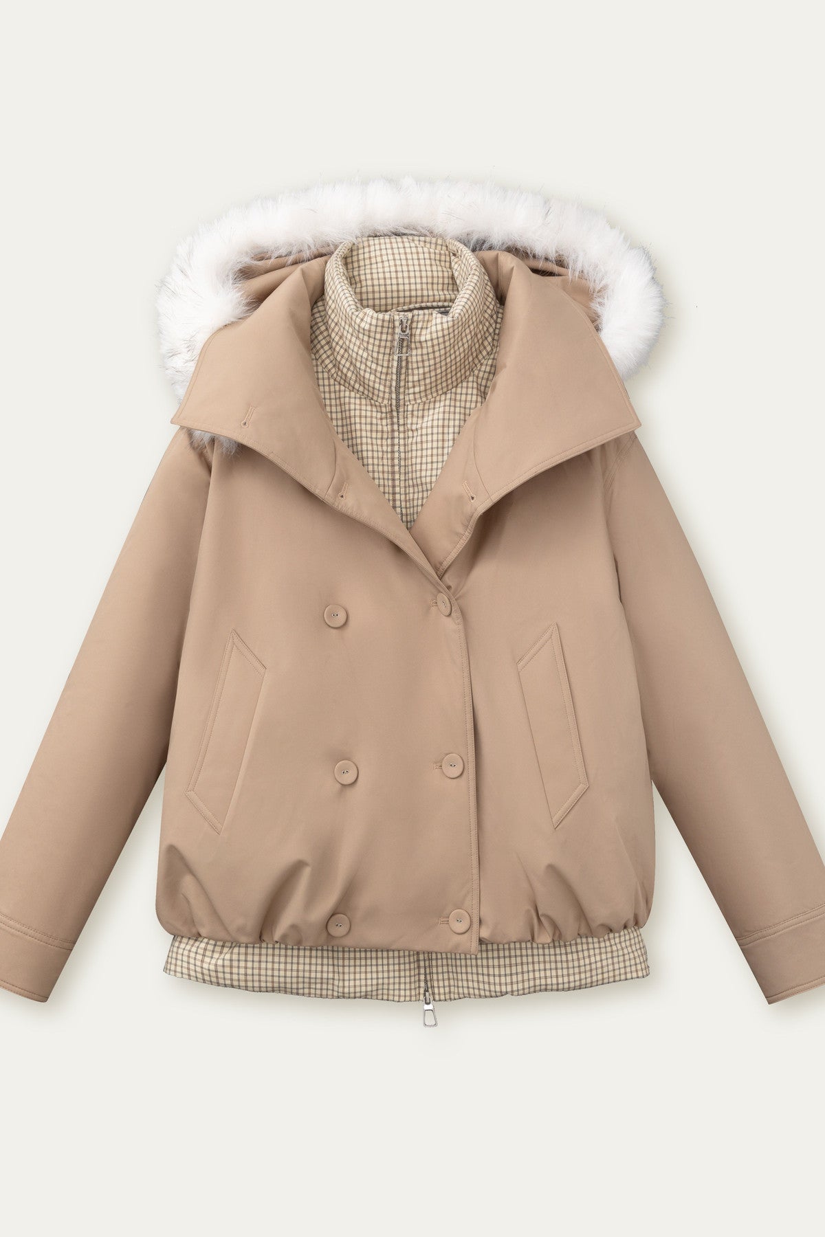 Parka acolchada de cuadros cruzada con estampado de capullos