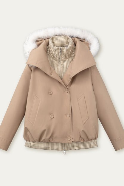 Parka acolchada de cuadros cruzada con estampado de capullos