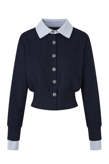 Layered-Look Lapel Knit Cardigan