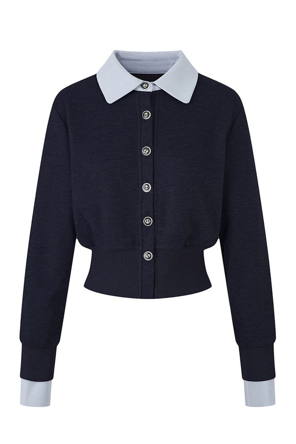 Layered-Look Lapel Knit Cardigan